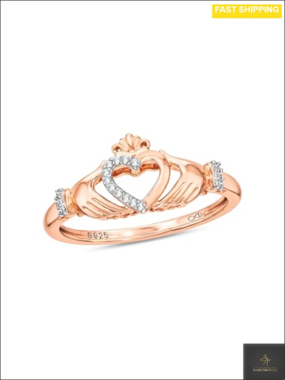 1/20 CT Natural Diamond Claddagh Irish Ring for Women, 18KT Gold Vermeil 925